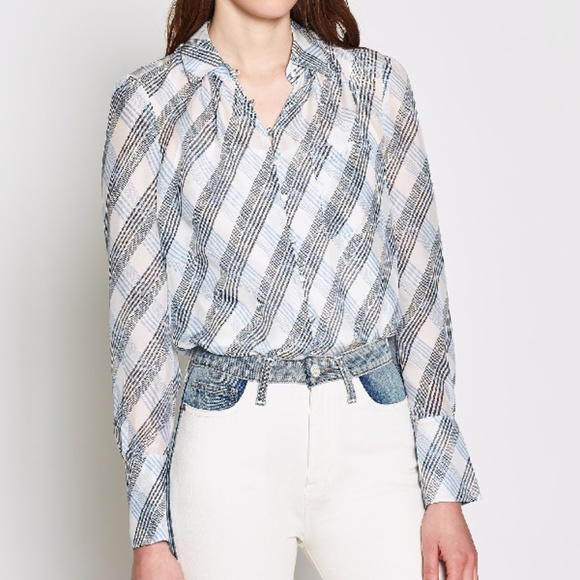 Joie Tops - Joie Blue White Plaid Malcah Semi-sheer Silk Top